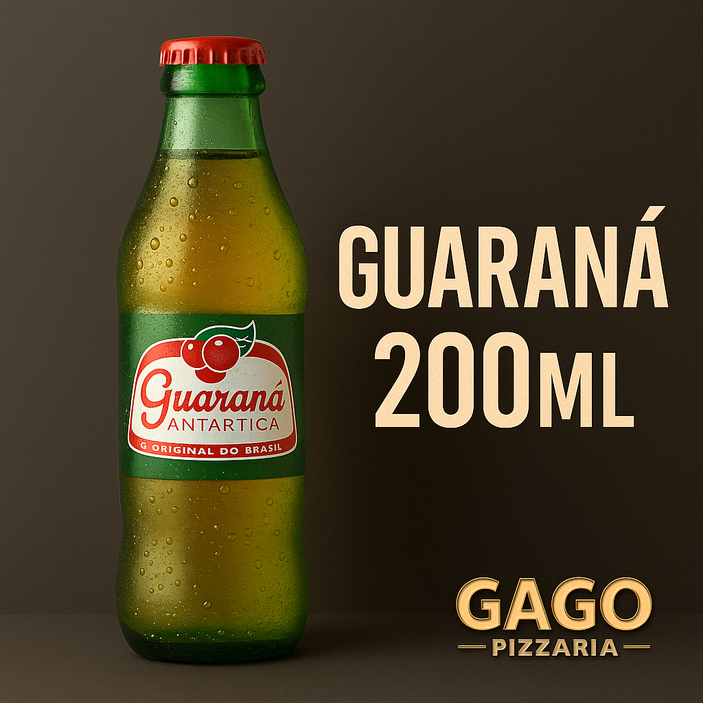 Garrafa de Guaraná Antarctica 200 ml gelada servida na Gago Pizzaria em Osasco SP