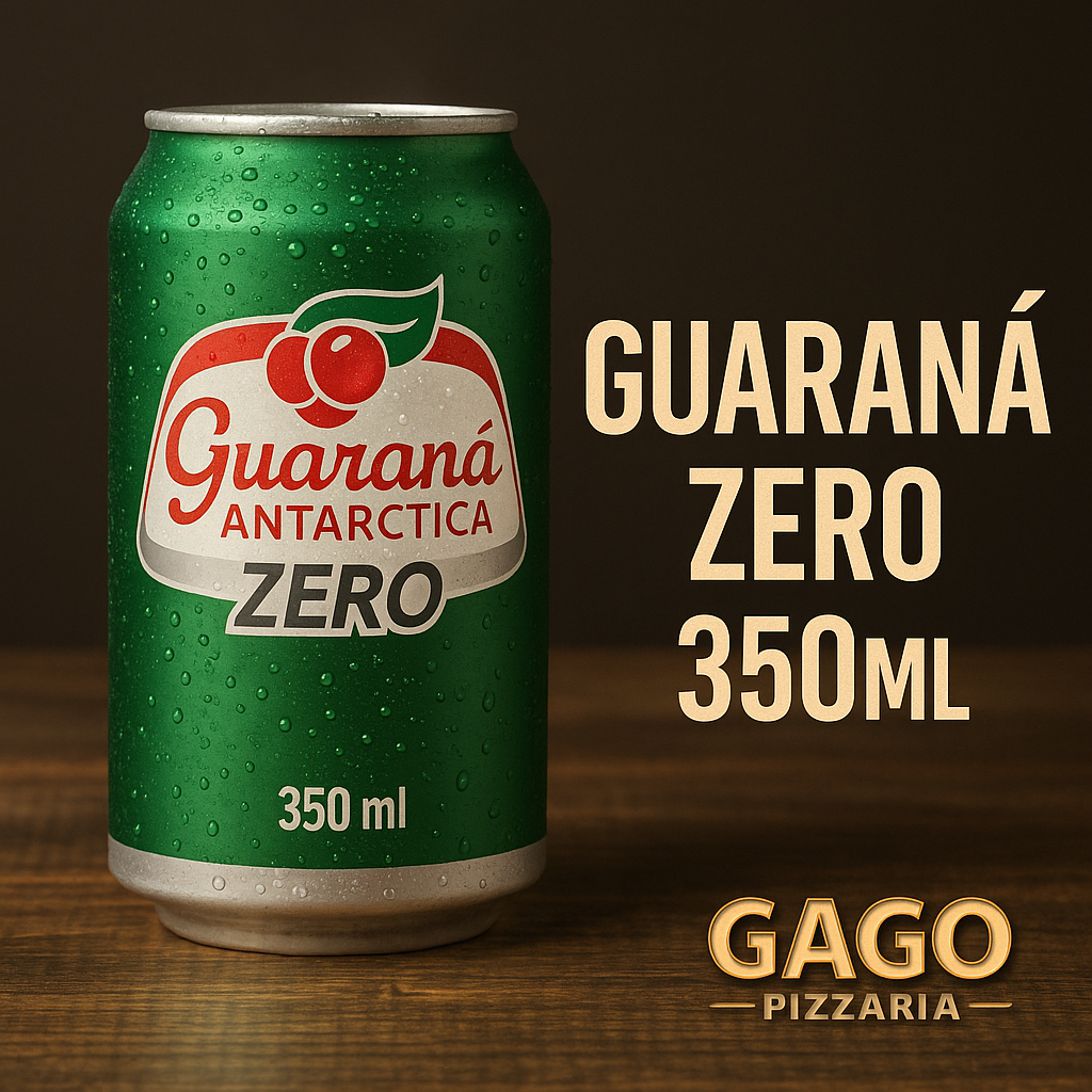 Lata de Guaraná Antarctica Zero 350 ml gelada servida na Gago Pizzaria em Osasco SP